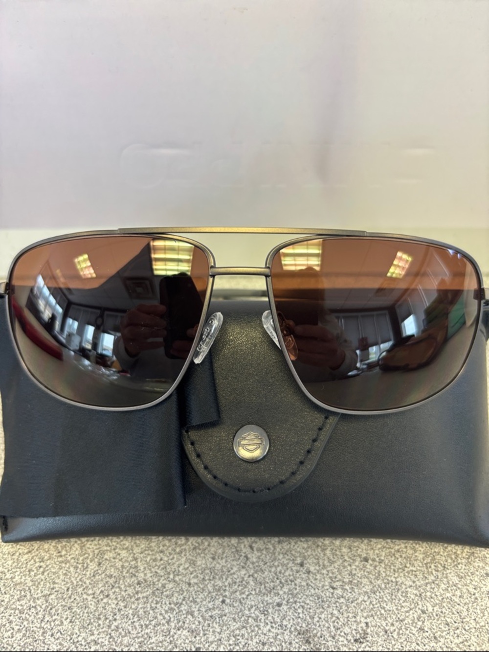 Harley-Davidson Men's Aviator Sunglasses - Brown Lenses, Gunmetal Frame
